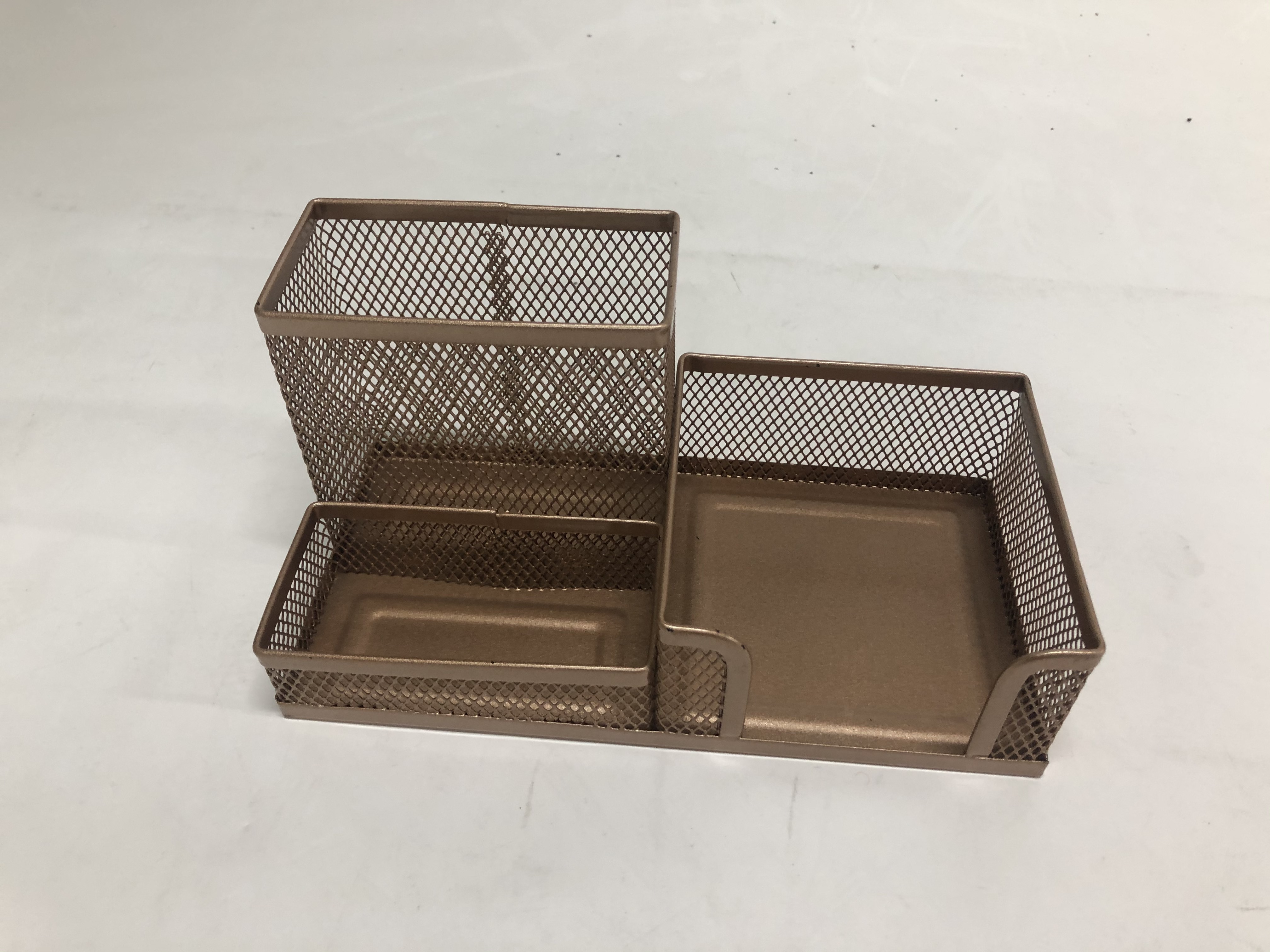 Metal Mesh 3-Compartment Desk Organizer Desktop Office Accessories Stationery Organizer