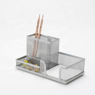 Metal Mesh 3-Compartment Desk Organizer Desktop Office Accessories Stationery Organizer