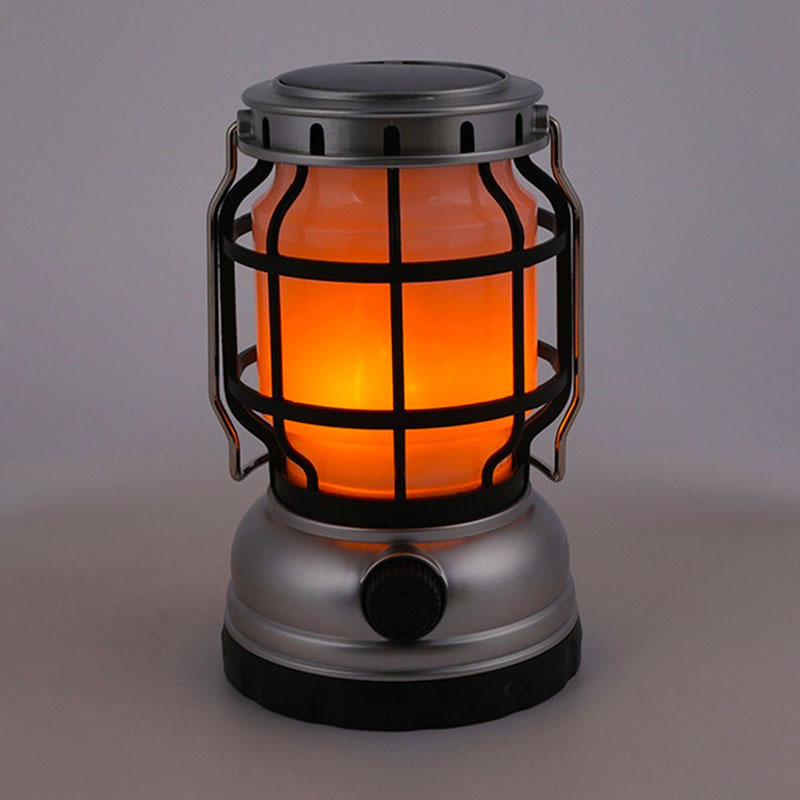 Solar Camping Lantern Outdoor Waterproof Rechargeable Lantern Led Hang Lights For Camping Flickering Flame Light