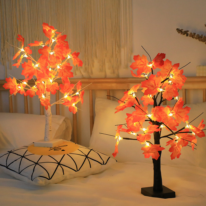 Thanksgiving Decorations Led Glowing Maple Tree Light Battery Operated Tabletop Pumpkin Tree Lamp With 24leds Holiday Lighting