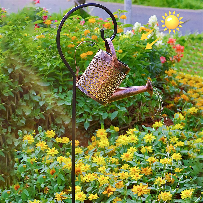 Solar Watering Can Lights Hanging Kettle Shower Light Metal Retro Outdoor Lawn Courtyard Garden Decoration Lamp