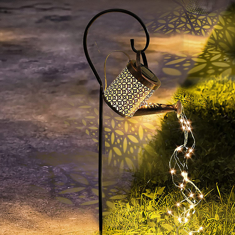 Solar Watering Can Lights Hanging Kettle Shower Light Metal Retro Outdoor Lawn Courtyard Garden Decoration Lamp