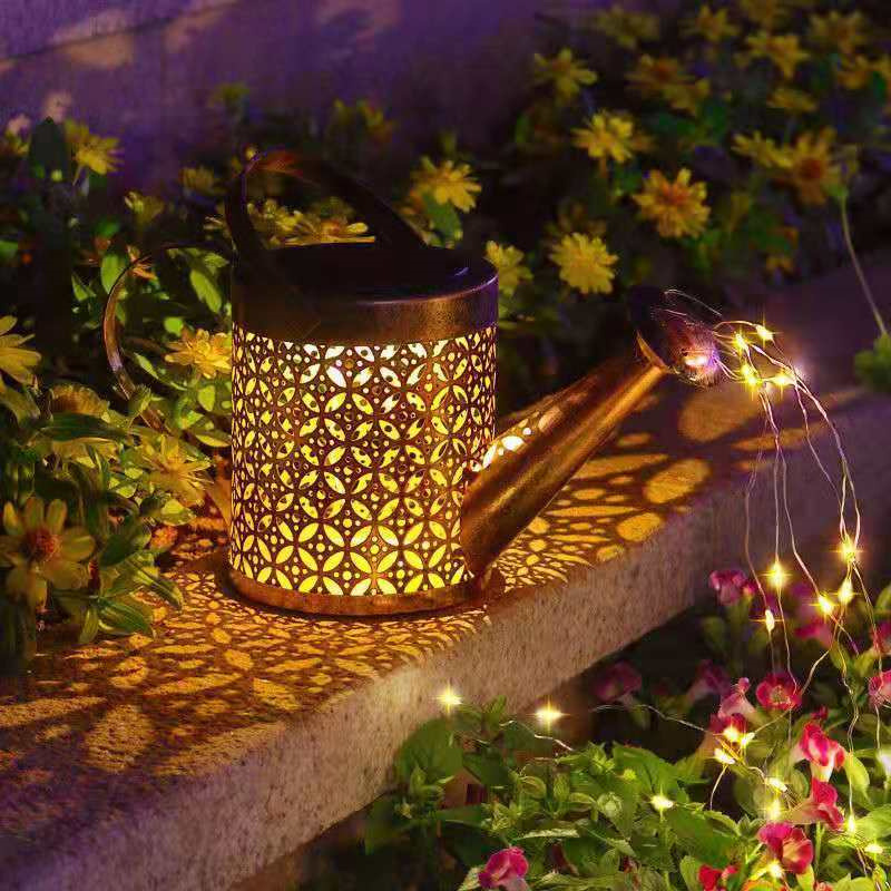 Solar Watering Can Lights Hanging Kettle Shower Light Metal Retro Outdoor Lawn Courtyard Garden Decoration Lamp