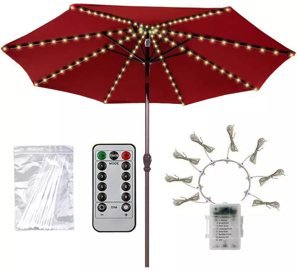 New Battery Powered Waterproof Patio Led Parasol Light Umbrella String Light Solar Sunshade Umbrella Decoration String Light