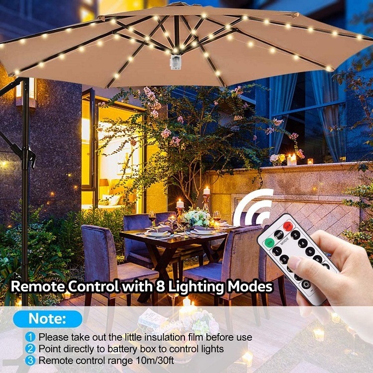 New Battery Powered Waterproof Patio Led Parasol Light Umbrella String Light Solar Sunshade Umbrella Decoration String Light