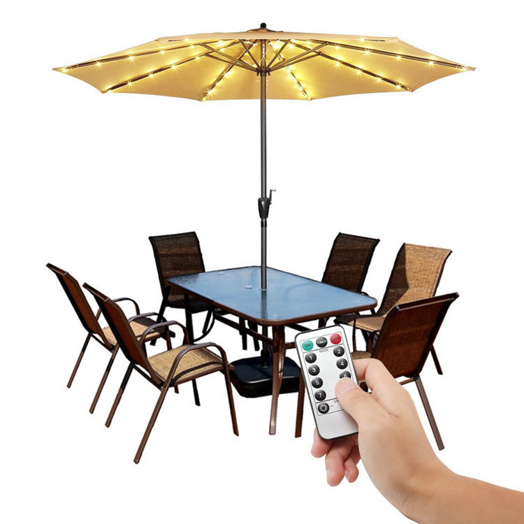 New Battery Powered Waterproof Patio Led Parasol Light Umbrella String Light Solar Sunshade Umbrella Decoration String Light