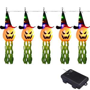 Hooded pumpkin cloth art Ghost hanging lights LED Halloween wizard hat flying flag fun spooky atmosphere room decoration