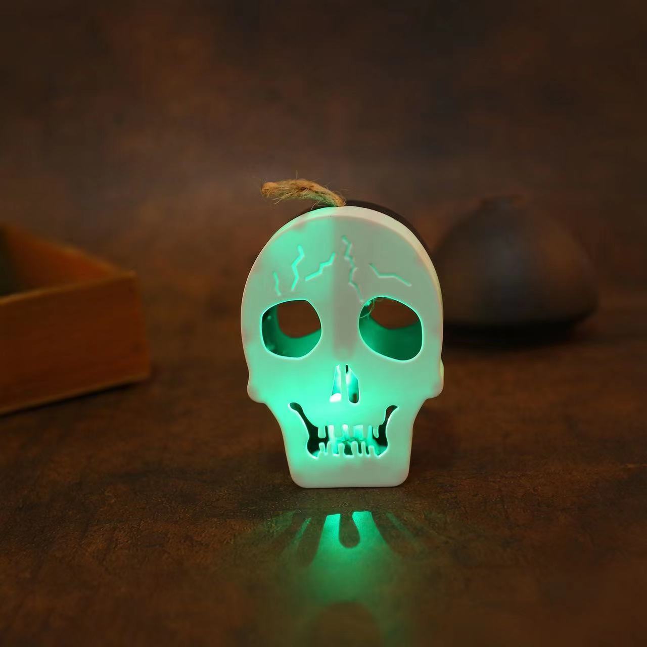 Halloween new product jack-o '-lantern LED colorful electronic skull candle light hand lantern venue atmosphere layout props