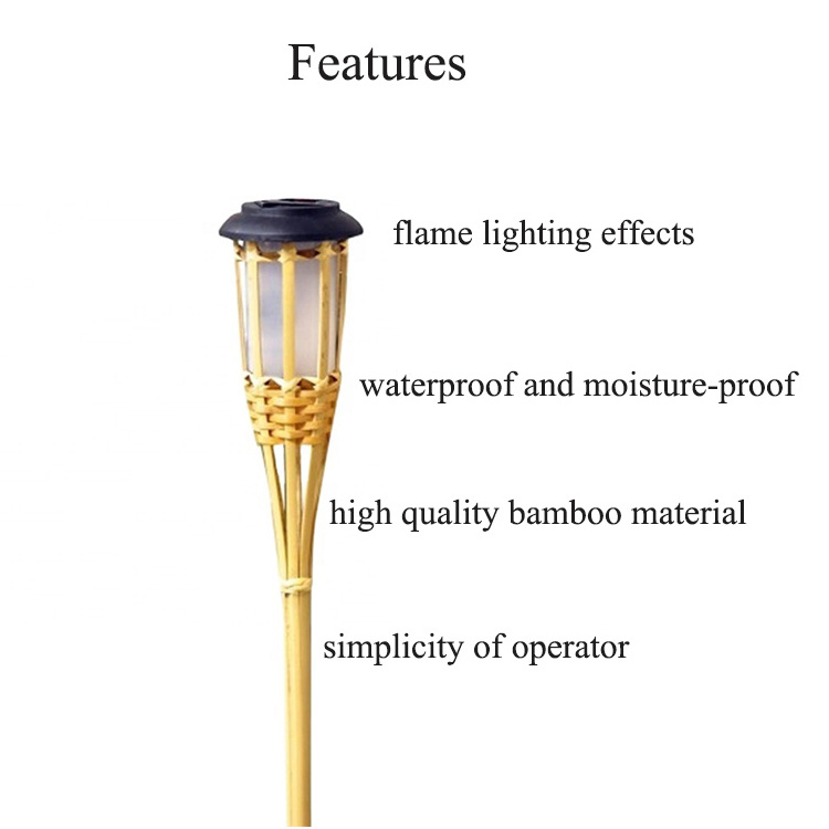 Outdoor Solar Lawn Light Hand-Woven Rattan Solar Bamboo LED Torch Lawn Light With Dancing Flickering Flame for Garden