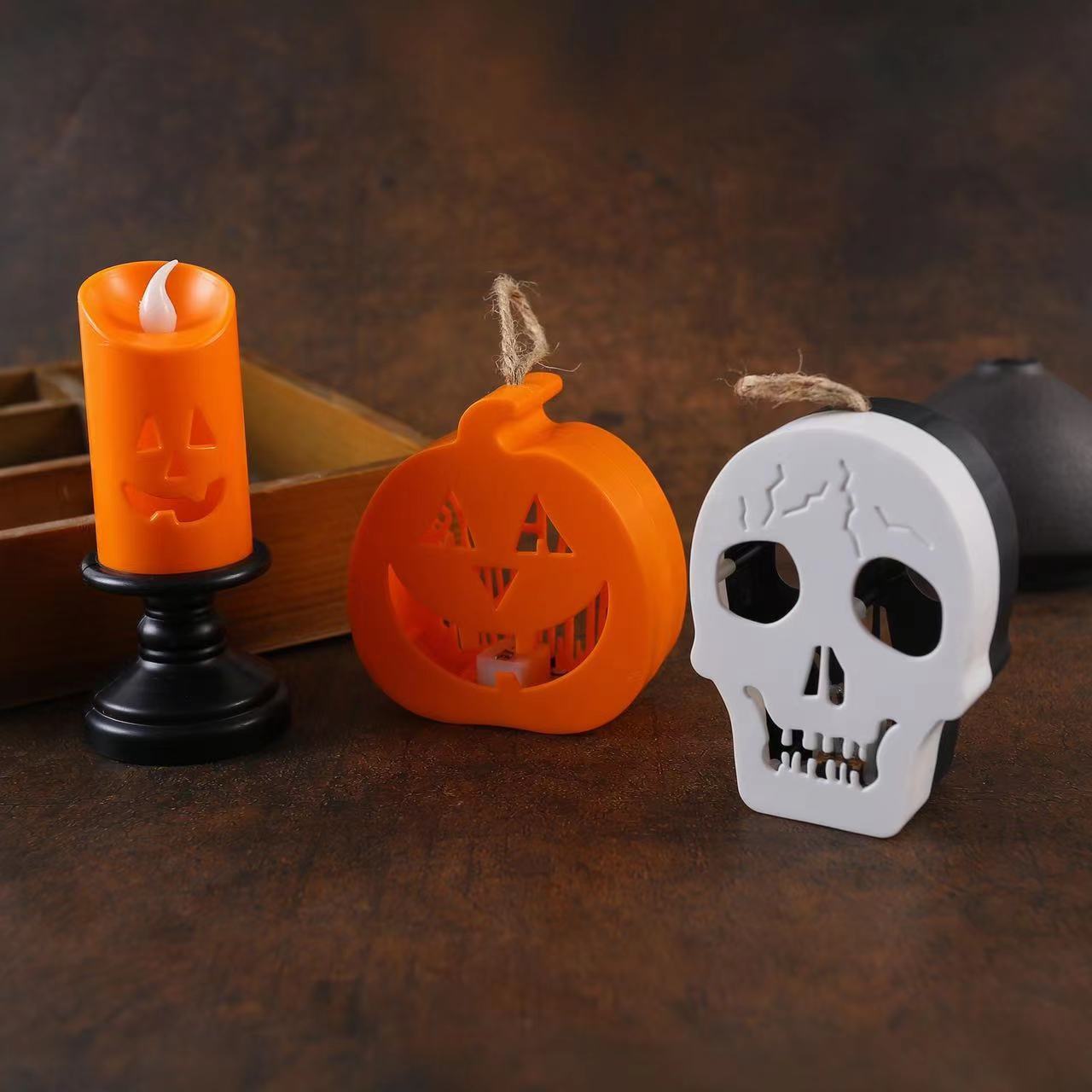 Halloween new product jack-o '-lantern LED colorful electronic skull candle light hand lantern venue atmosphere layout props