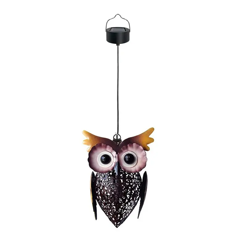 Solar Power Metal Owl Lamp LED Waterproof Hollow Lawn Lights Hanging Lamp Home Yard Gardening Decoration Garden Iron Art Light