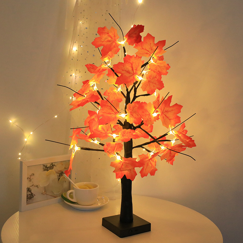 Thanksgiving Decorations Led Glowing Maple Tree Light Battery Operated Tabletop Pumpkin Tree Lamp With 24leds Holiday Lighting