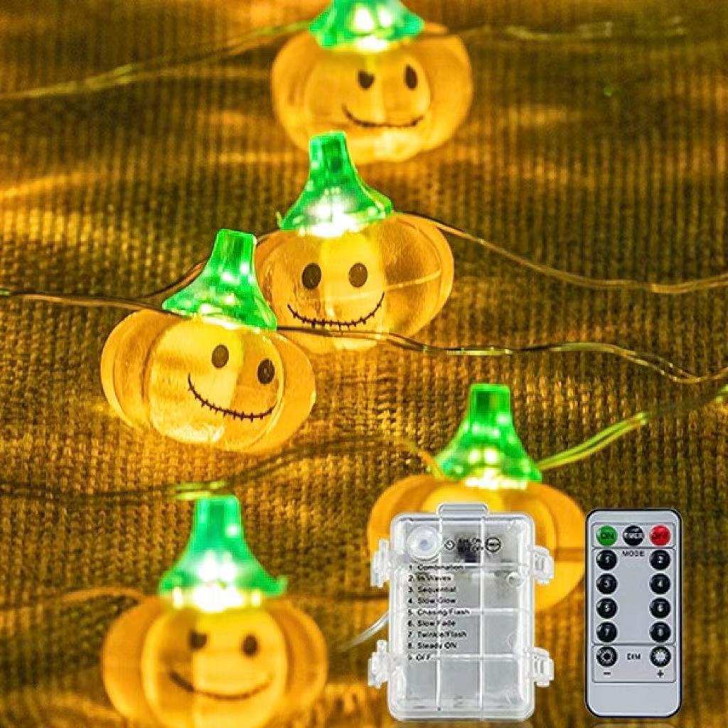 Halloween jack-o '-lantern string 8 features remote control smiley face jack-o' -lantern string decoration led pumpkin lights