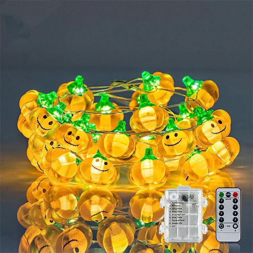 Halloween jack-o '-lantern string 8 features remote control smiley face jack-o' -lantern string decoration led pumpkin lights