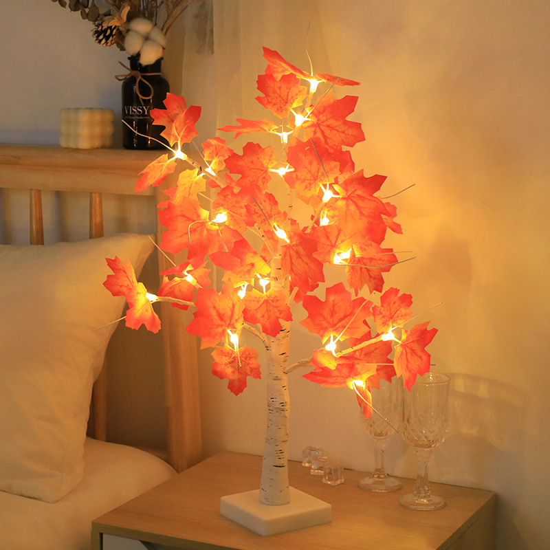 Thanksgiving Decorations Led Glowing Maple Tree Light Battery Operated Tabletop Pumpkin Tree Lamp With 24leds Holiday Lighting