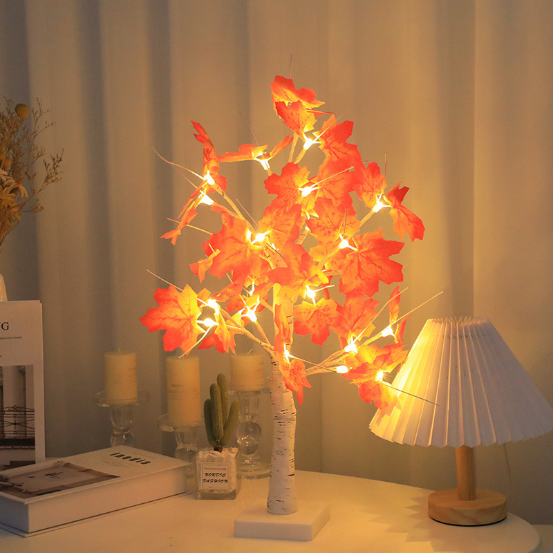 Thanksgiving Decorations Led Glowing Maple Tree Light Battery Operated Tabletop Pumpkin Tree Lamp With 24leds Holiday Lighting