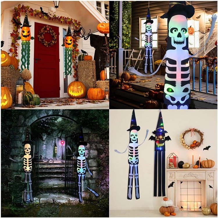 Halloween Party Garden Decoration Horror Ghost Bat Pumpkin Windsock Kit Led Light String Outdoor Hanging Party Decoration