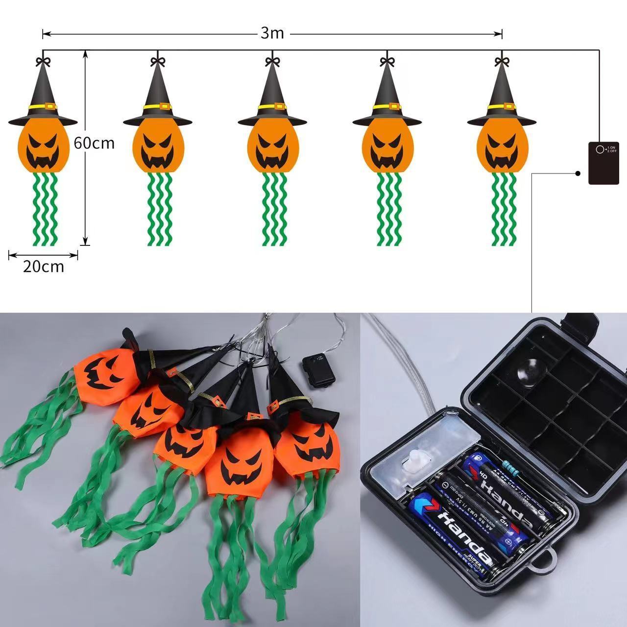 Hooded pumpkin cloth art Ghost hanging lights LED Halloween wizard hat flying flag fun spooky atmosphere room decoration