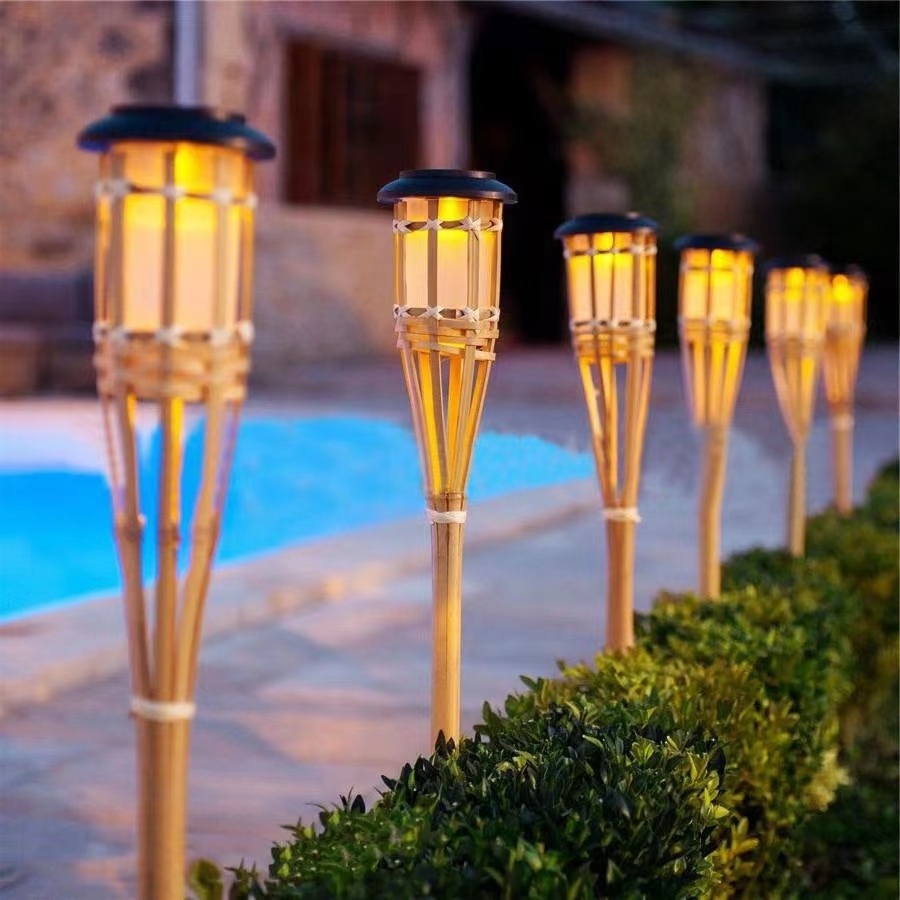 Outdoor Garden Solar Lawn Light LED Flame Lighting Bamboo Torch Light For Garden Decoration