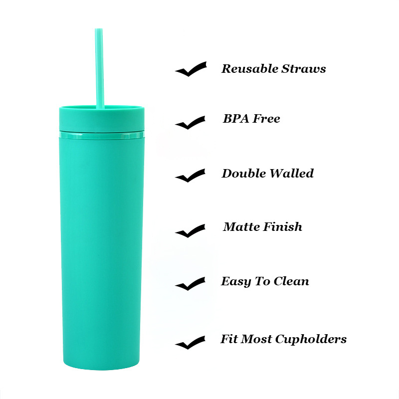 Pastel Colored Skinny Tumbler Acrylic 20oz 16oz Double wall Plastic Tumbler With Straw