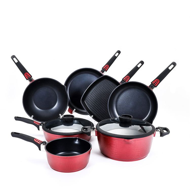 cook pot set Aluminum Die Casting Cookware Set With Nonstick Ceramic Coating And Detachable Handles