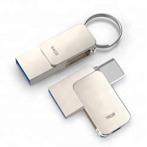 Zinc Alloy High Quality 2.0 3.0 16GB OTG USB Flash Drive 32GB Memory Stick Type-C 64GB with Key Ring