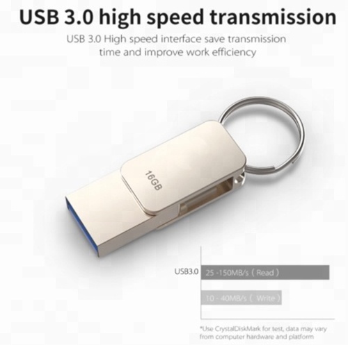 Zinc Alloy High Quality 2.0 3.0 16GB OTG USB Flash Drive 32GB Memory Stick Type-C 64GB with Key Ring