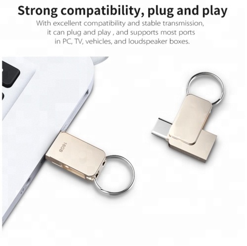 Zinc Alloy High Quality 2.0 3.0 16GB OTG USB Flash Drive 32GB Memory Stick Type-C 64GB with Key Ring