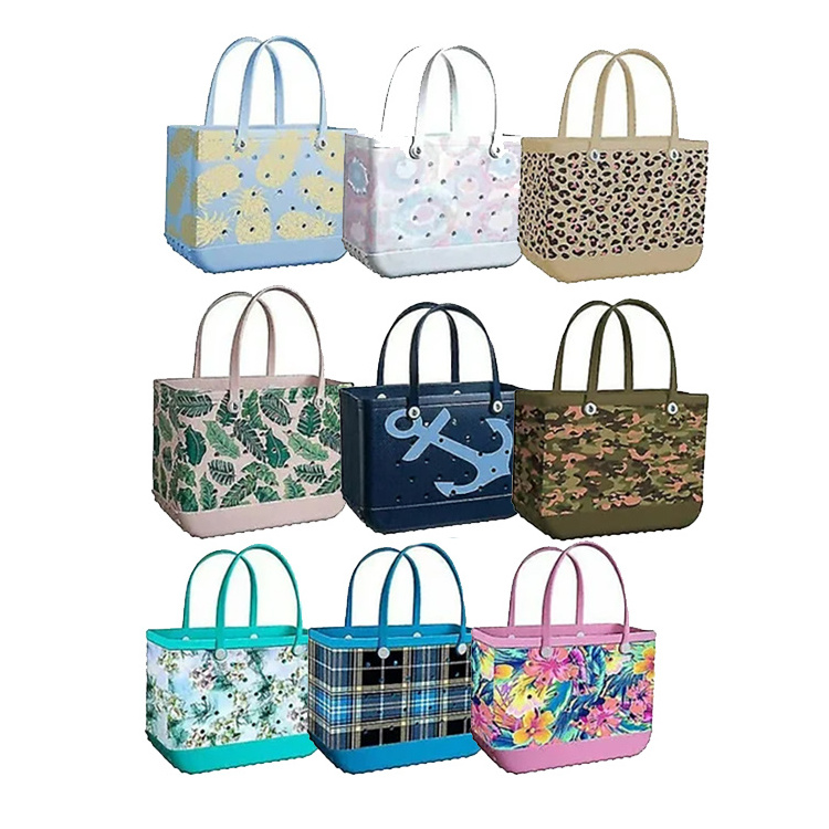 Women Wholesale Beach Waterproof Tote Bogg Bags Custom Summer Rubber Totes Large Fashion Eva Silicone Bag With Holes Nursing