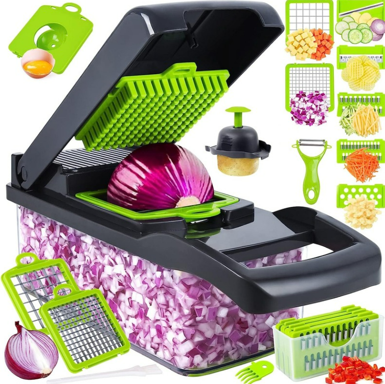 Vegetable Chopper garlic  Multifunctional PP 14 in 1 Food Cutter Kitchen Stainless Steel Slicer Dicer Cutting Veggie Chopper