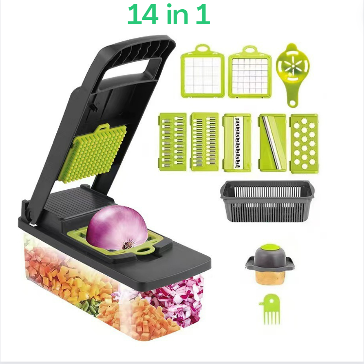 Vegetable Chopper garlic  Multifunctional PP 14 in 1 Food Cutter Kitchen Stainless Steel Slicer Dicer Cutting Veggie Chopper