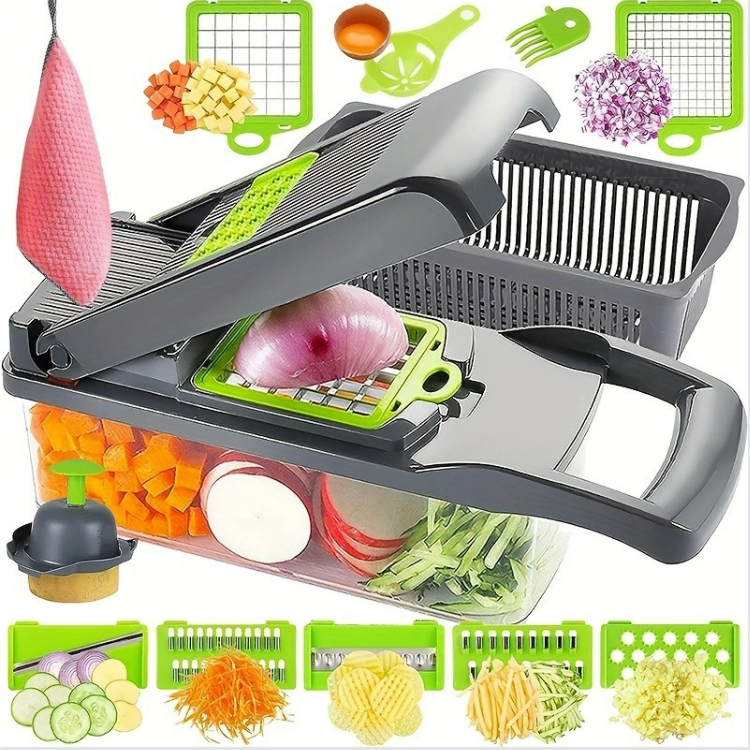 Vegetable Chopper garlic  Multifunctional PP 14 in 1 Food Cutter Kitchen Stainless Steel Slicer Dicer Cutting Veggie Chopper