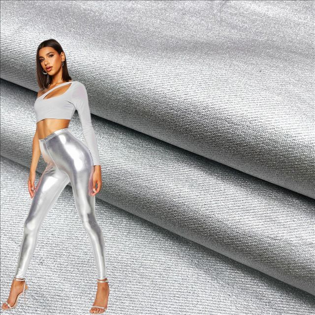 Holographic Waterproof Iridescent PU Leather Shimmer Silver Fabric For Women Legging Pants