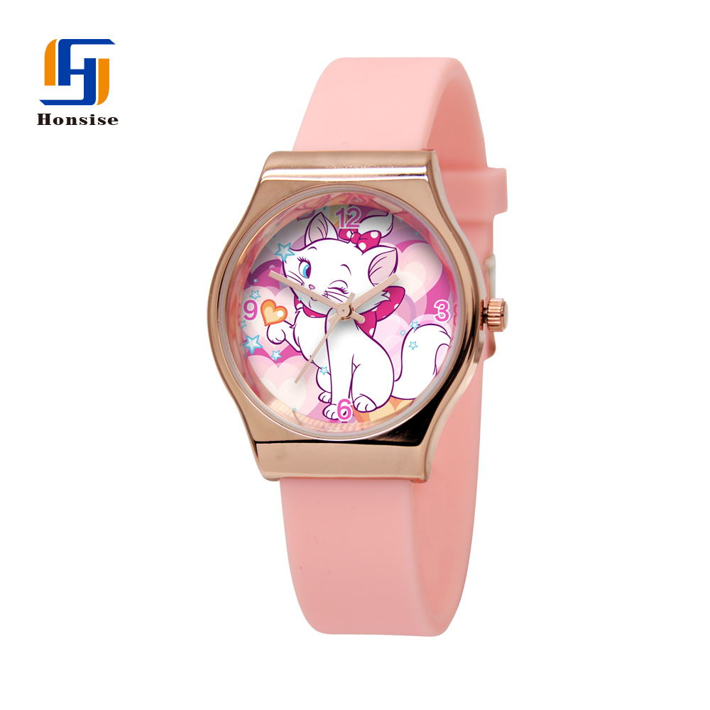 New 2023 Christmas Gift Fashion Customizable Cartoon Pattern For Children Silicone Strap Gold Plated Wrist Children's Watch