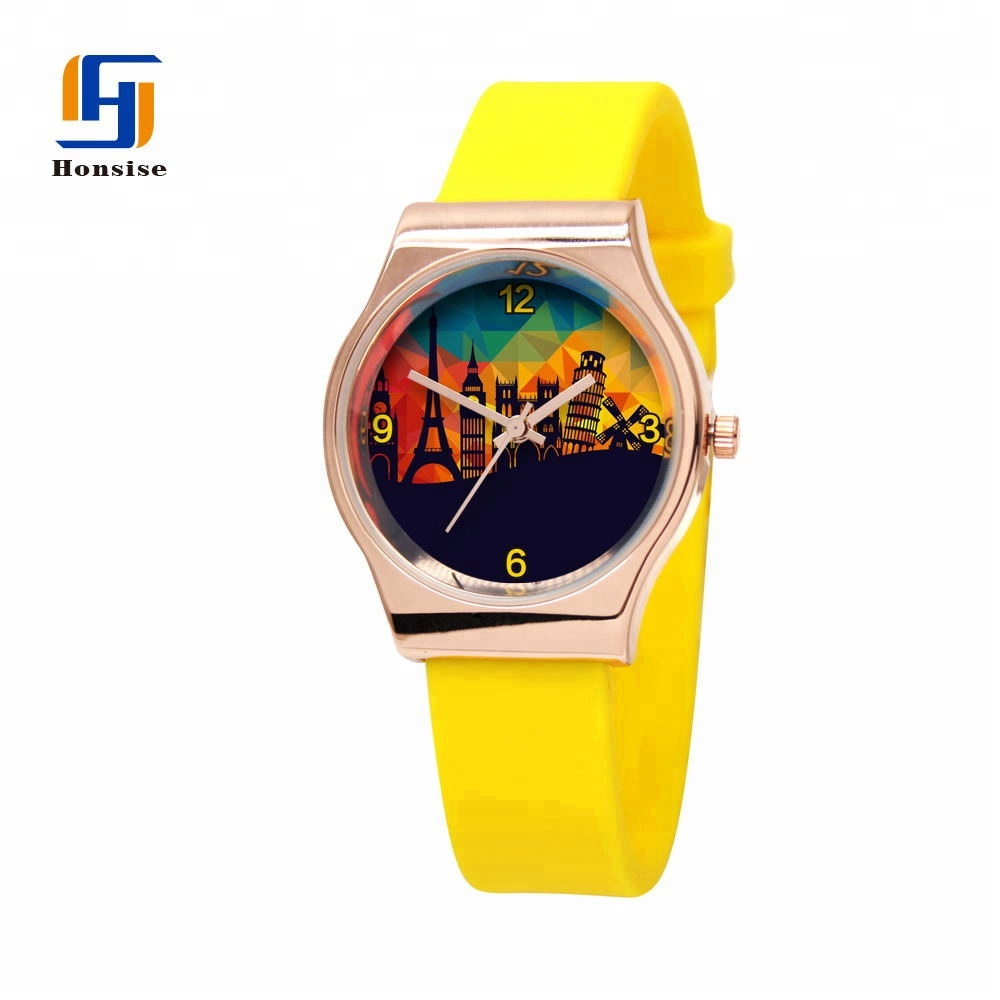 New 2023 Christmas Gift Fashion Customizable Cartoon Pattern For Children Silicone Strap Gold Plated Wrist Children's Watch