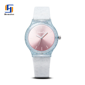 2019 OEM Japan Movement pc21 Stainless steel back  sr626sw Glitter strap plastic case quartz watch