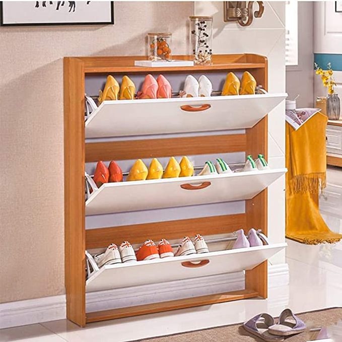 Modern wooden shoe rack storage cabinet with doors and drowers