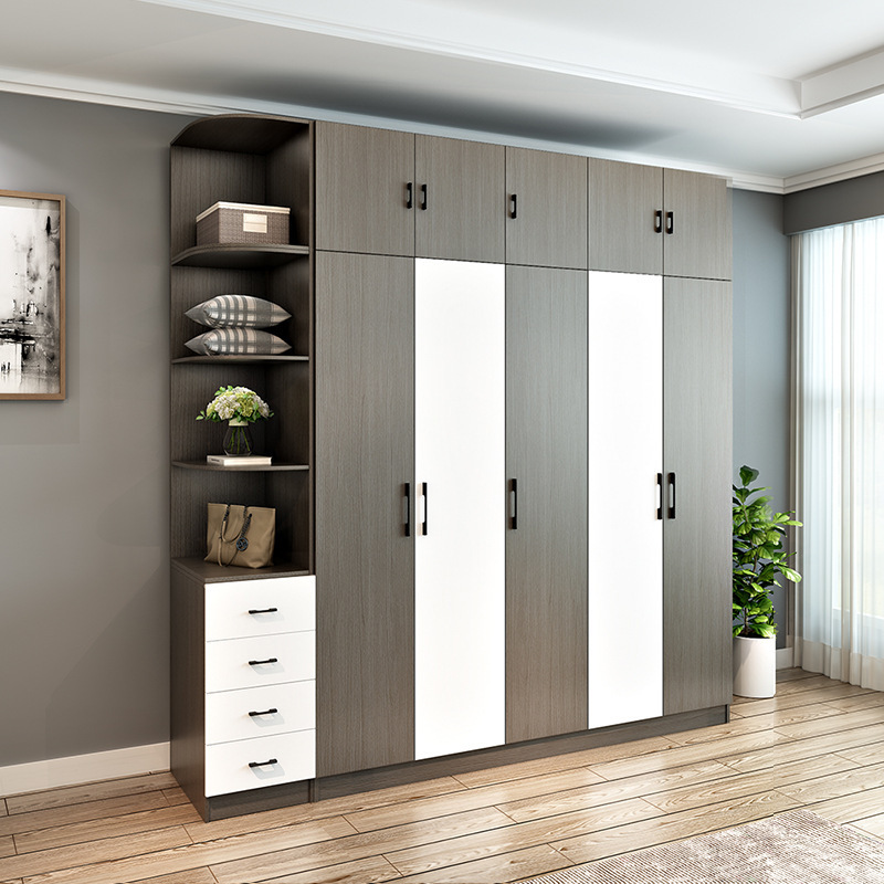 Bedroom furniture sliding 3 4 5 door wardrobe wood panel drawer design latest simple modern Nordic style fitted wardrobe closet