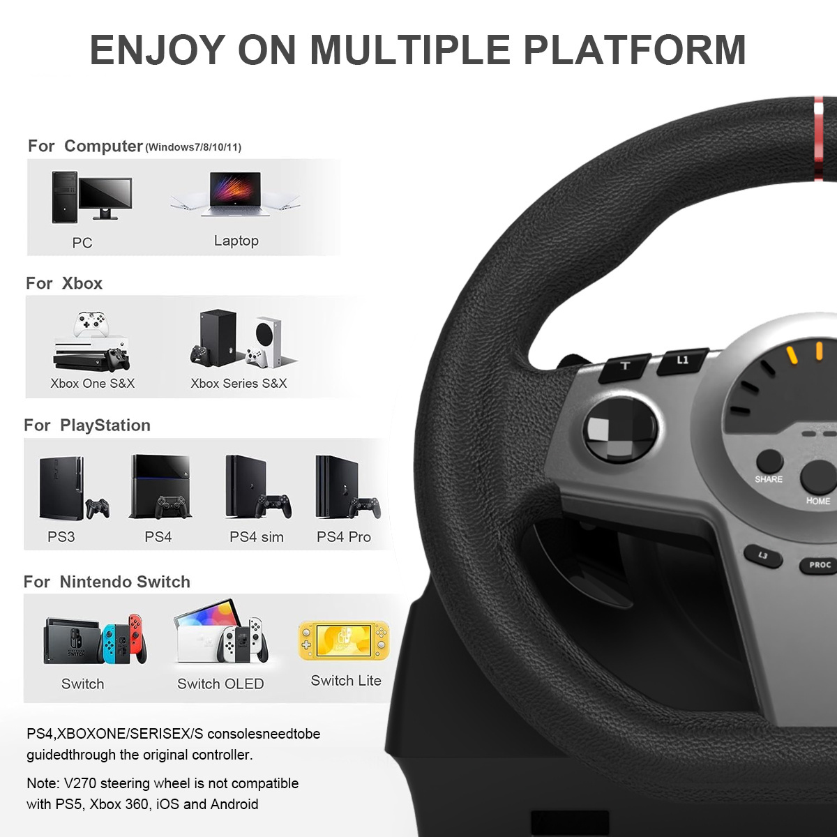 2023 new Gaming Racing Steering wheel with audio function with pedal for xbox one PS3 PS4 PC FOR Nintendo switch game TOPWOLF