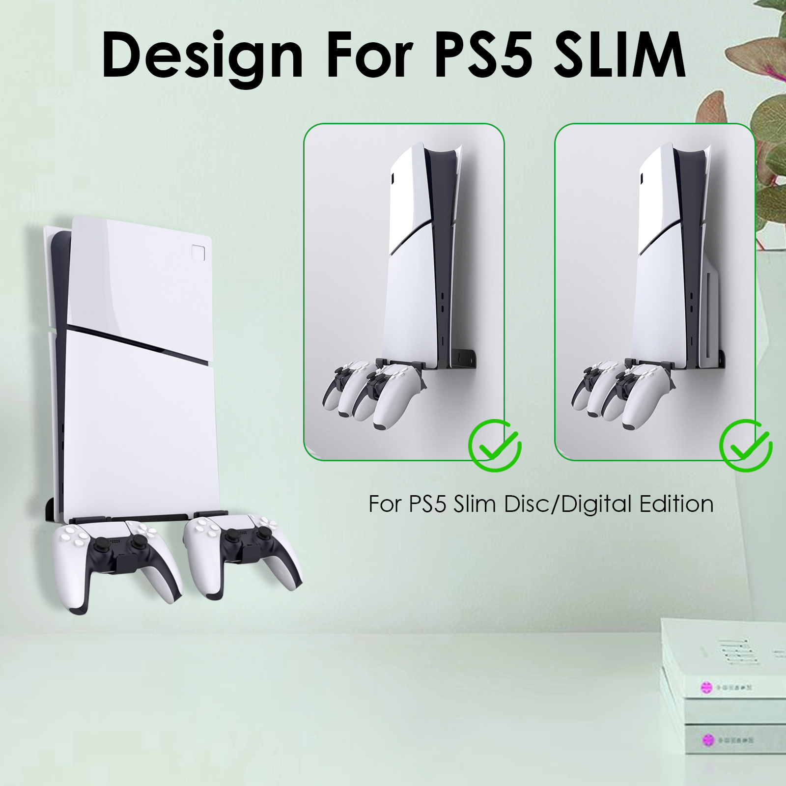 HONSON ps5 Game Console PS5 Slim Wall Mount with 2 Controller Hooks ps5 accessory