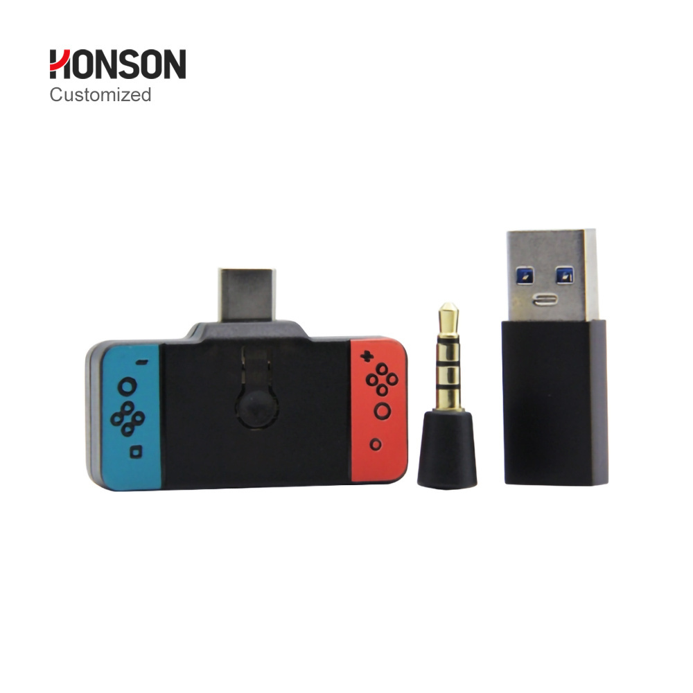 HONSON Blue+Red Bt5.0 Transmitter Mini ABS Slim Design Compatible with Nintendo Switch PS4 Switch Lite PS5 Used for PC