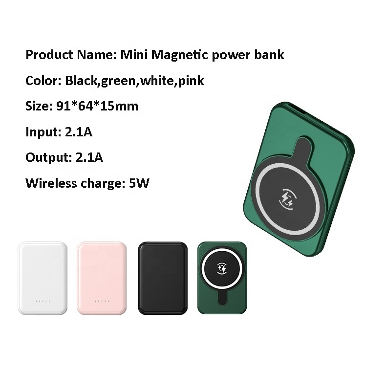 High Quality Mini Slim Magnet Qi Wireless Charger 5000mAh Powerbank with Magnetic Function 5W Power Bank