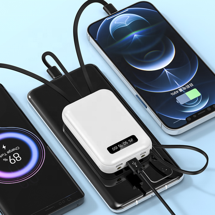 4 Built-in Cables Type-C Android 10000mAh Universal Power Bank Portable Charger Powerbank LED Light