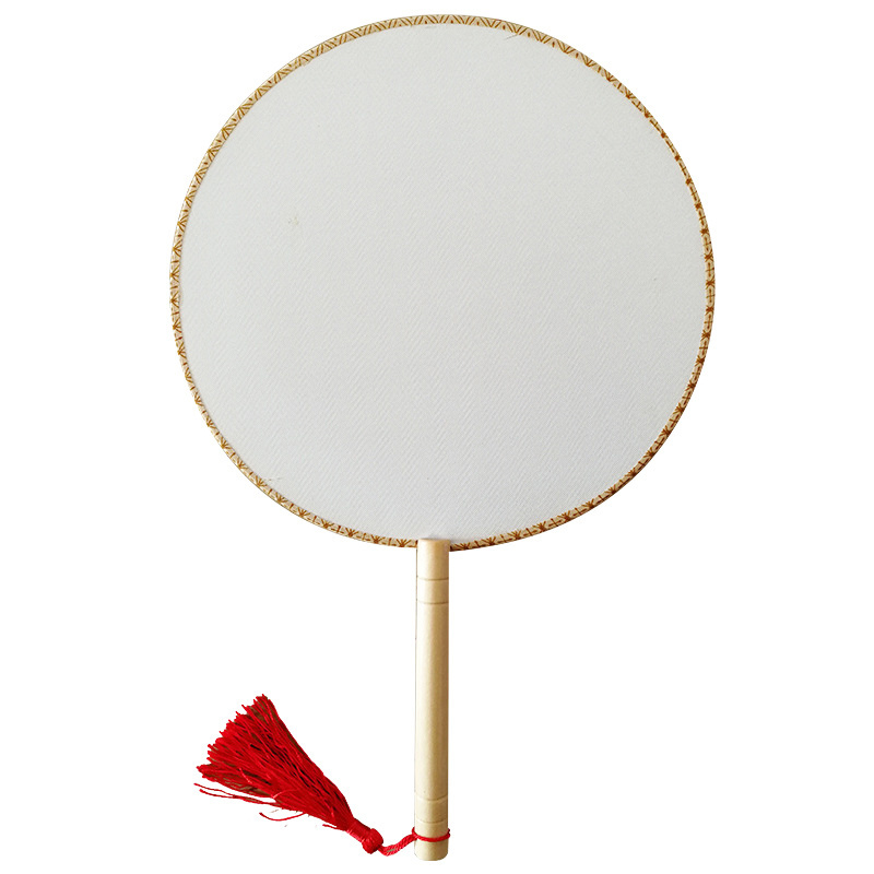 Chinese Tang Dynasty Style Wooden Handle  Round Thin Silk Hand Fan