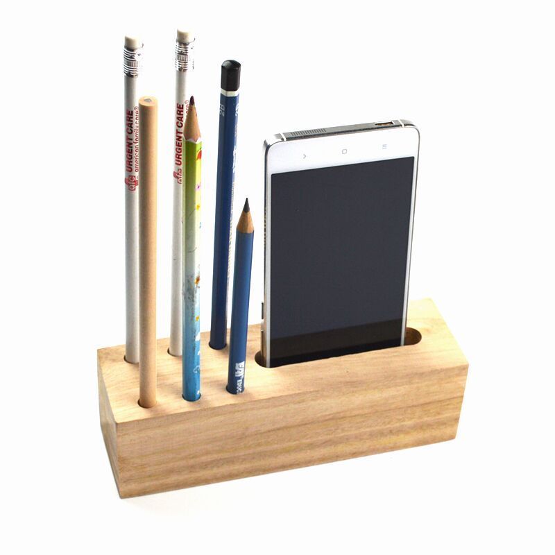 Pencils Socket Wooden Pencil Mobile Phone Stand Holder Multifunction Wood OEM Creative Novelty Square Pen Holders