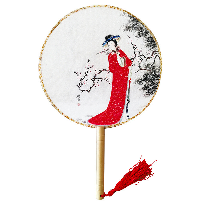 Women Girls Vintage Summer Chinese Wooden Handheld Round Dance Hand Fan