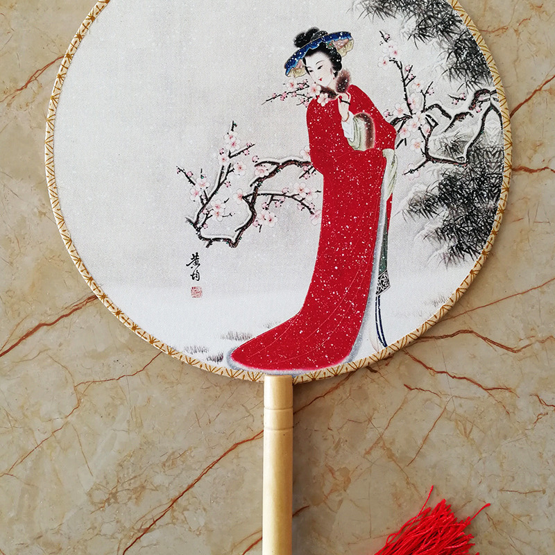 Women Girls Vintage Summer Chinese Wooden Handheld Round Dance Hand Fan