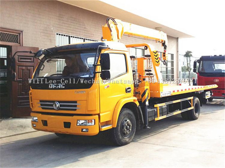 DONGFENG 5.6M Rollback Truck Wrecker Flatbed Tow Truck with 3T Knuckle Crane for Sale