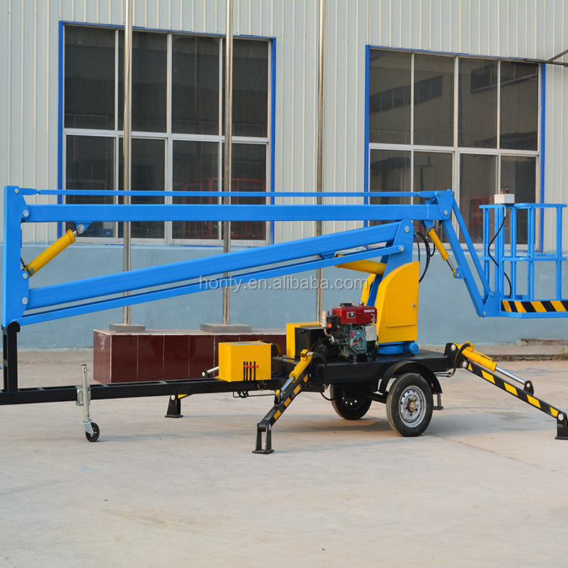 12M 200kg Towable boom lift for sale trailer mounted boom lift truck used for cherry picker