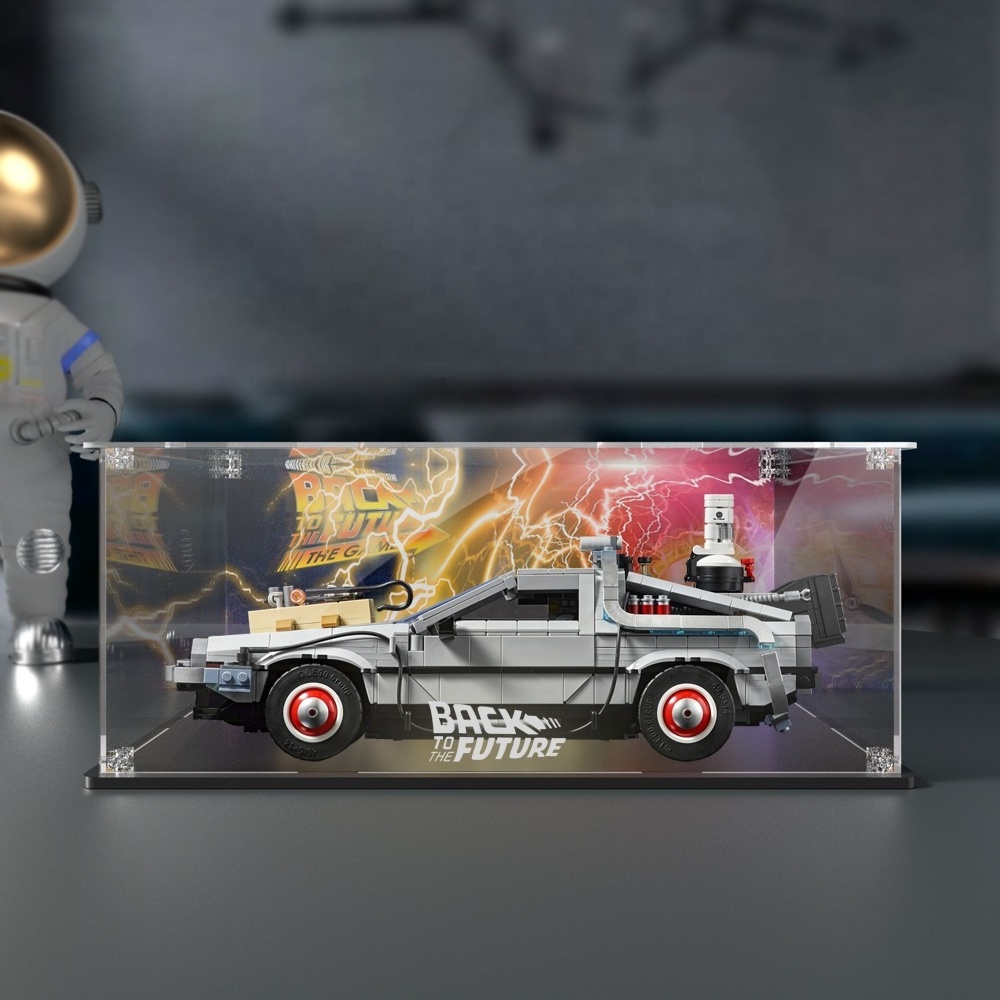 Self Assembling Clear Acrylic Display Box for Lego 10300 Back to the Future Time Machine Dustproof Clear Display Case